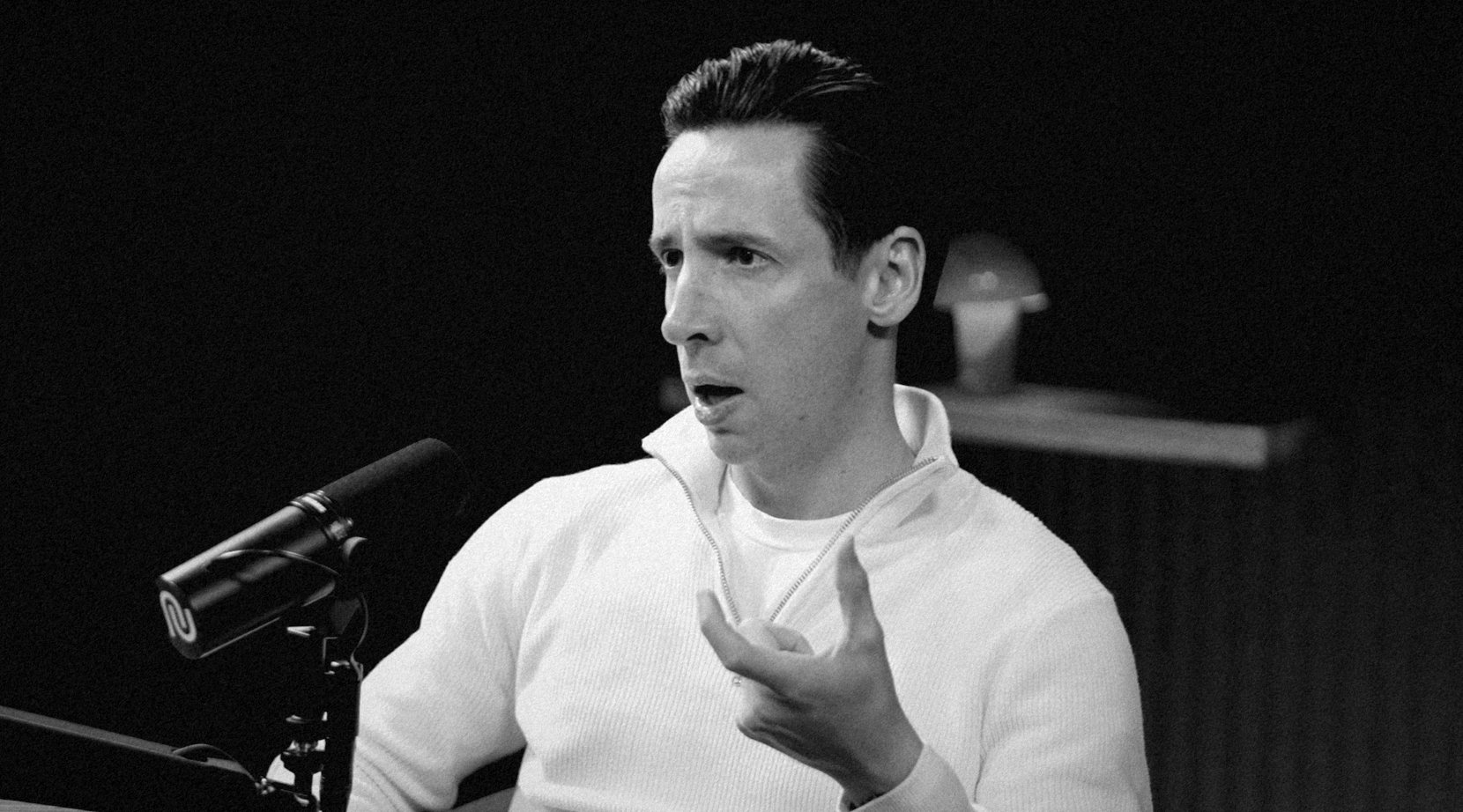 Jake Milne, MOGL's founder, mid-sentence in the studio